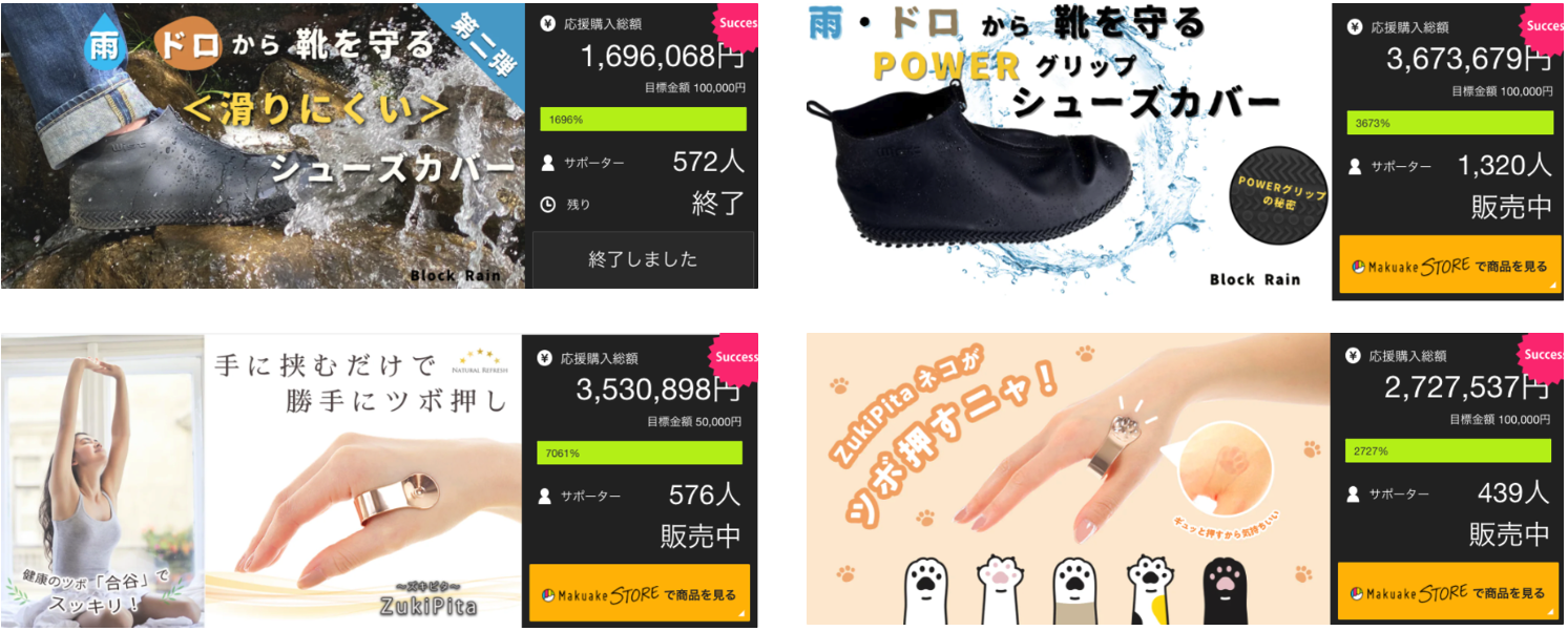 Crowdfunding results across multiple product categories
