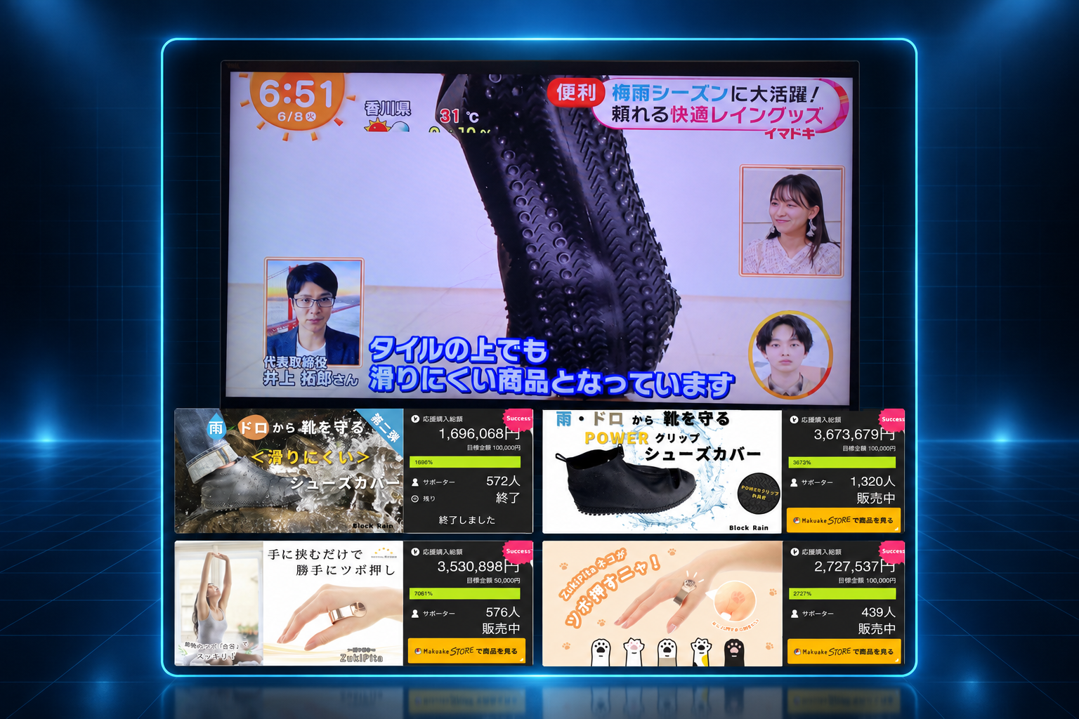 テレビ紹介とクラウドファンディング成果をまとめた事例画像